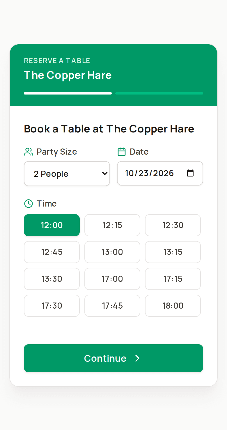 Booking page on mobile